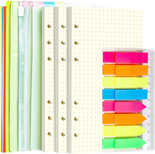 A6 Refill Paper, 3 Pack 45PCS A6 6 Ring Loose Leaf Paper, 320PCS Neon Page Markers, with Binder Pockets Dividers, A6 Lined Paper Refills for A6 Binder Planner Notebook Journal, 6.73"X3.74"