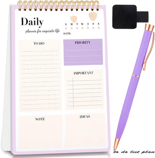2 Pack to Do List Notepad, A5 Spiral Daily Planner,Undated Planner Notebook,52 Sheet Checklist Productivity Organizer,Pvc Hard Cover,With Ballpoint Pen Self-Adhesive Pen Sleeve (Green and Pink)