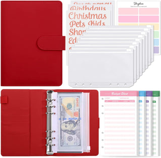 A6 Budget Binder with 8Pcs Zipper Envelopes,Money Organizer for Cash with 12Pcs Expense Sheets & 24 Rose Gold Sticky Labels